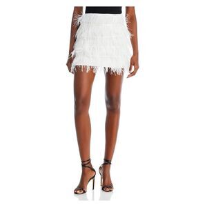 LUCY PARIS Womens White Zippered Feathered Button Mini Party A-Line Skirt S